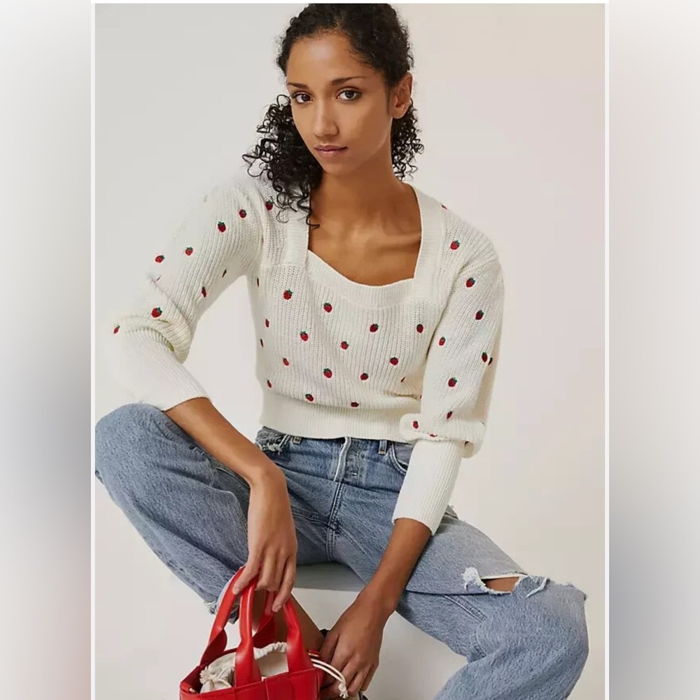 Maeve Strawberry Embroidered Sweater